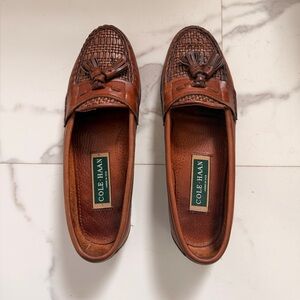 Rare Vintage Cole Haan Brown Leather Woven Tassel Loafers